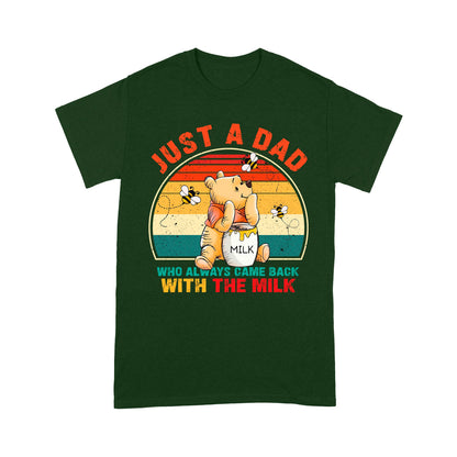 Just A Dad Who Came Back With The Milk Shirt - Funny Pooh Bear Dad T-Shirt - Retro Sunset Father’s Day Gift