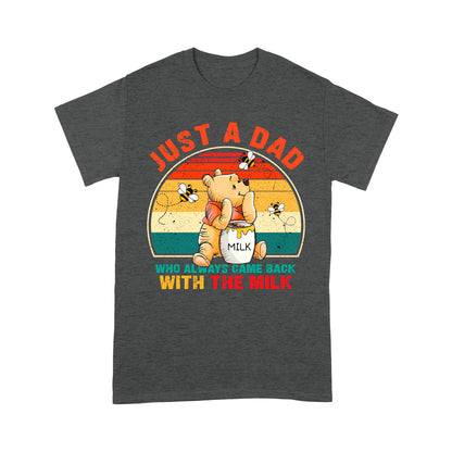Just A Dad Who Came Back With The Milk Shirt - Funny Pooh Bear Dad T-Shirt - Retro Sunset Father’s Day Gift