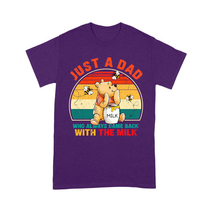 Just A Dad Who Came Back With The Milk Shirt - Funny Pooh Bear Dad T-Shirt - Retro Sunset Father’s Day Gift