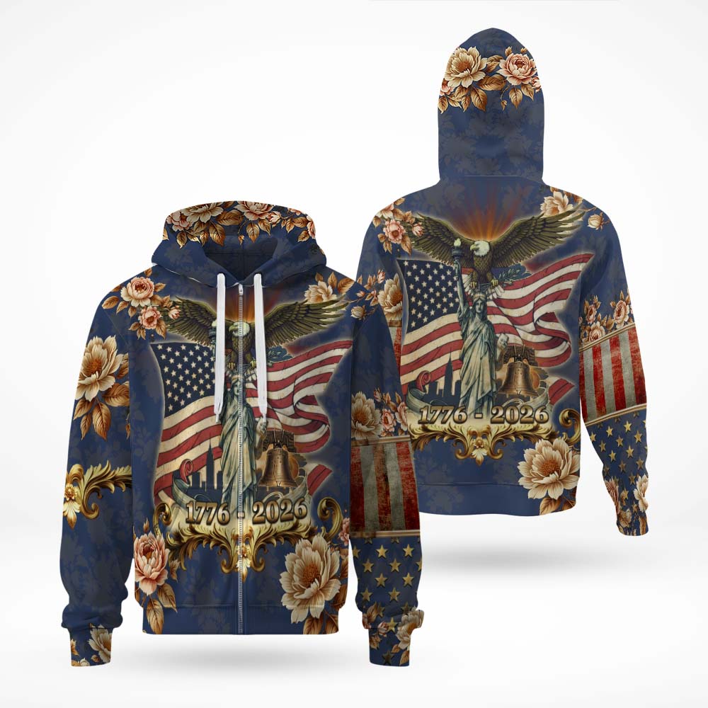 Patriotic USA America 250th Anniversary Eagle American Flag Statue of Liberty 3D All Over Print T-Shirt And Hoodie