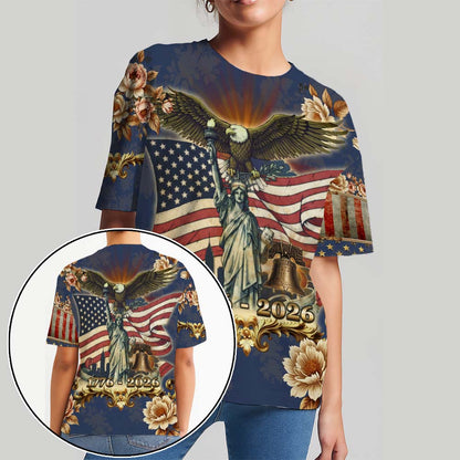 Patriotic USA America 250th Anniversary Eagle American Flag Statue of Liberty 3D All Over Print T-Shirt And Hoodie