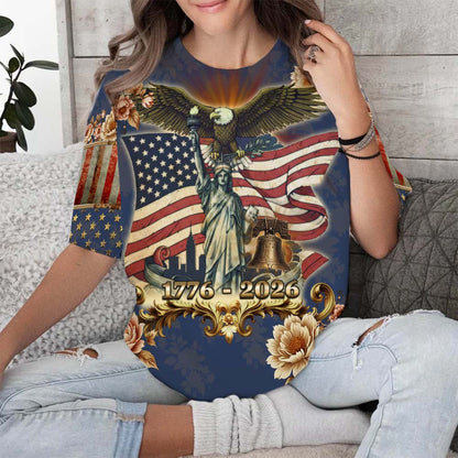 Patriotic USA America 250th Anniversary Eagle American Flag Statue of Liberty 3D All Over Print T-Shirt And Hoodie