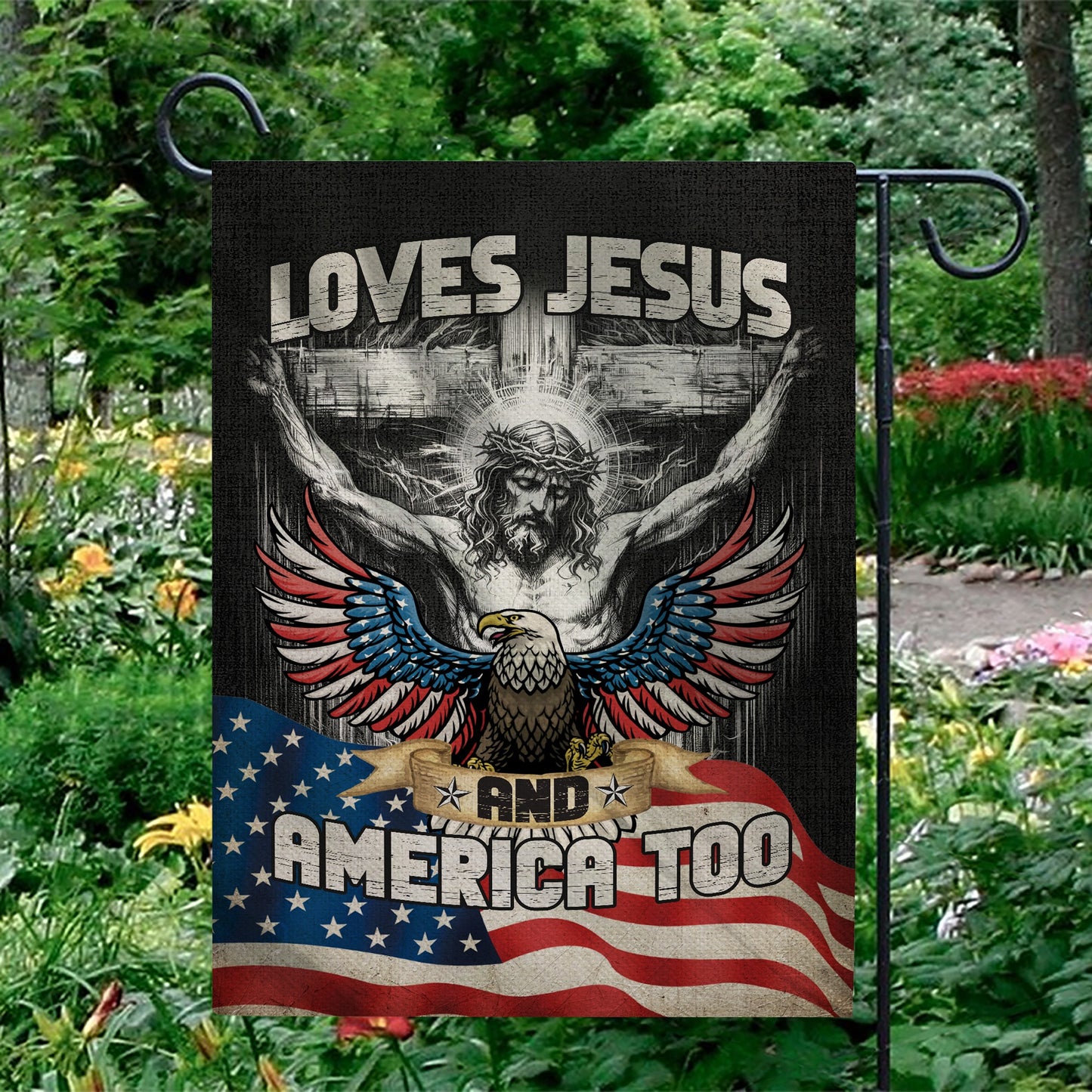 Loves Jesus And America Too, Jesus Lover America Flag