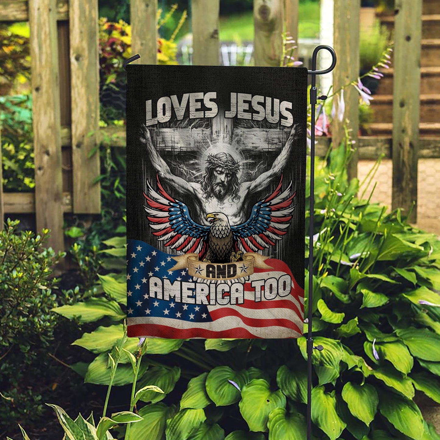 Loves Jesus And America Too, Jesus Lover America Flag