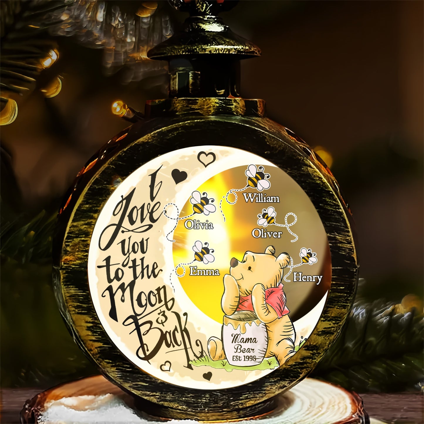 Mama Bear I Love You To The Moon And Back - Personalized Candlelight Lantern Ornament