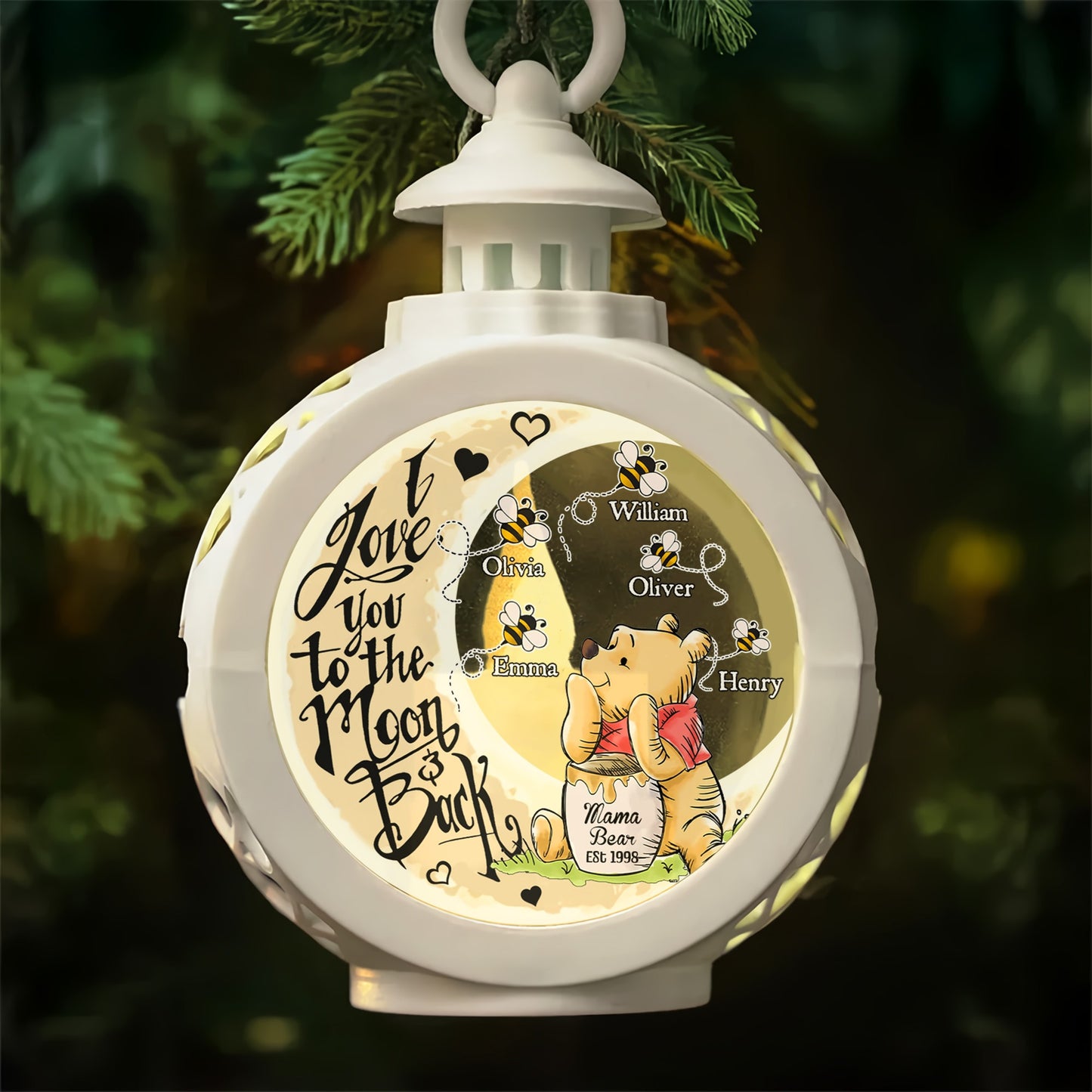 Mama Bear I Love You To The Moon And Back - Personalized Candlelight Lantern Ornament