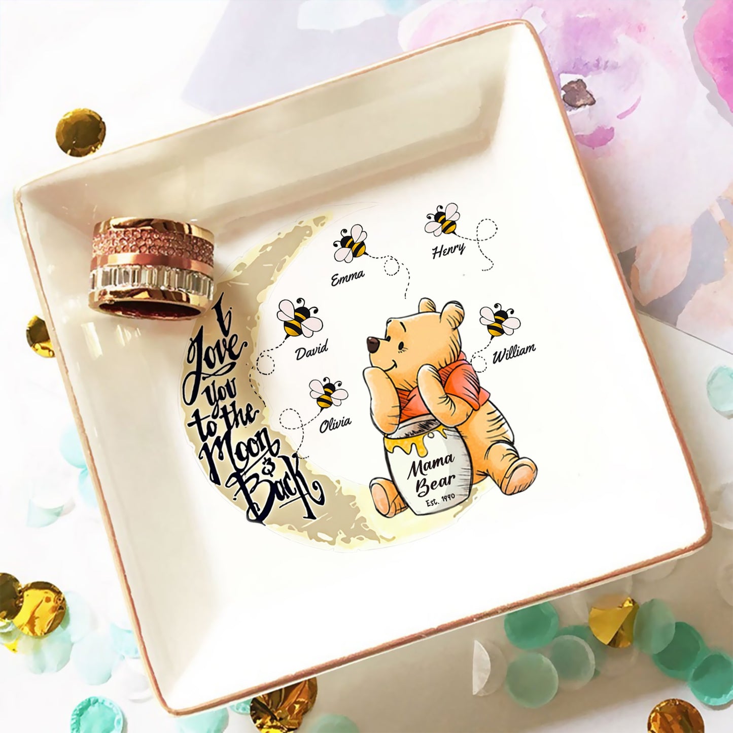 Mama Bear Jewelry Dish, I Love You To The Moon And Back-Personalized Mother's Day Jewelry Dish