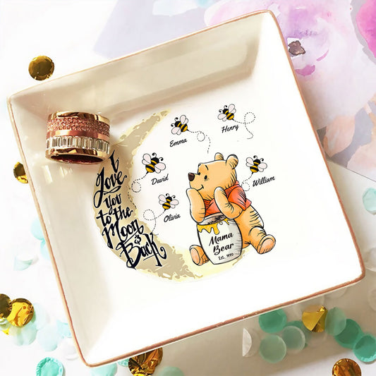 Mama Bear Jewelry Dish, I Love You To The Moon And Back-Personalized Mother's Day Jewelry Dish