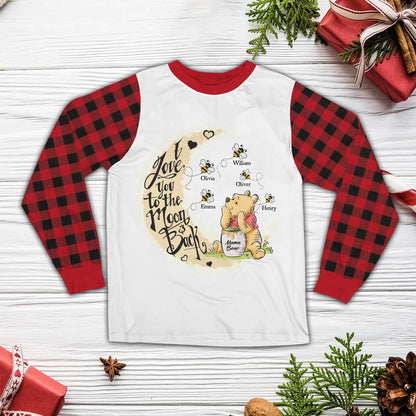 Mama Bear Pajamas, I Love You To The Moon And Back - Personalized Christmas Pajamas Set