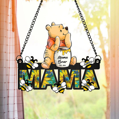 Mama Honey Bear Winnie The Pooh - Personalized Gift For Mom Hanging Suncatcher Ornament