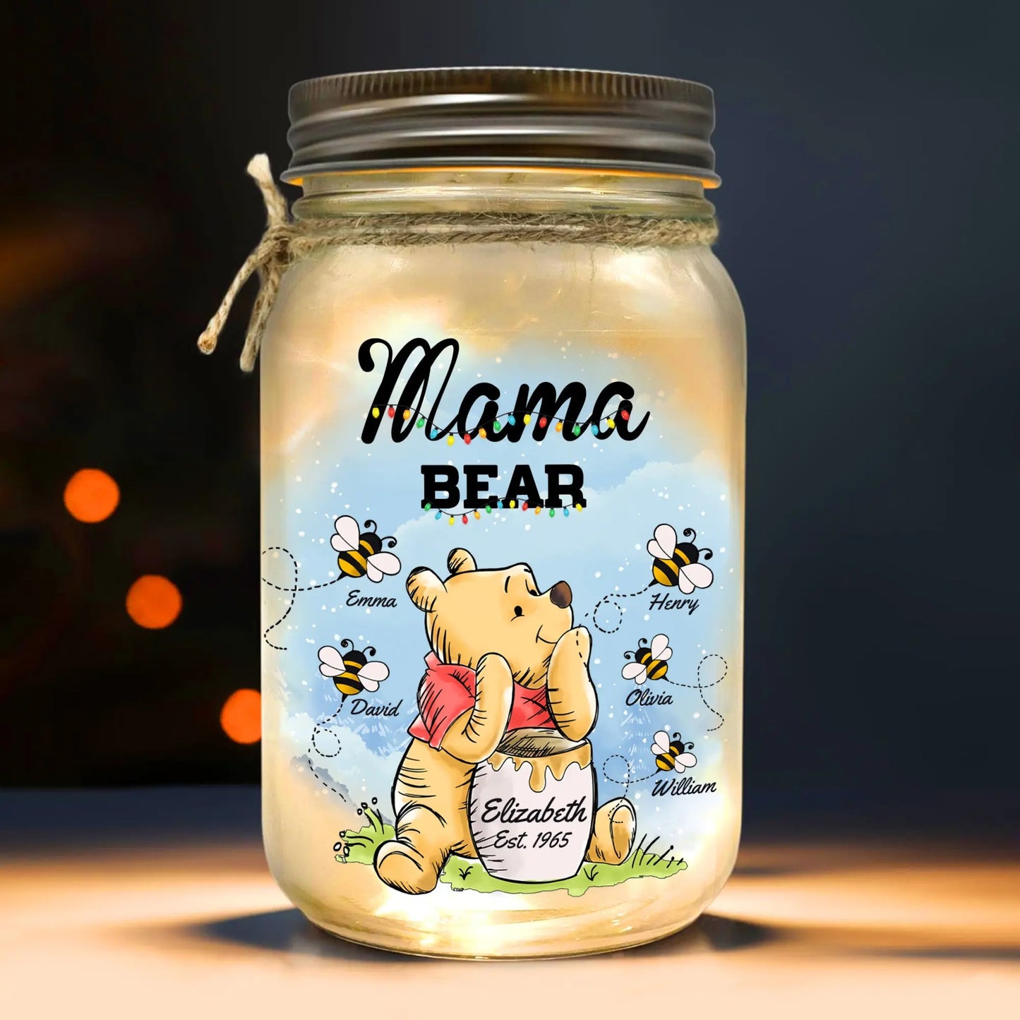 Mama Honey Bear Winnie The Pooh - Personalized Gift For Mom Mason Jar Light