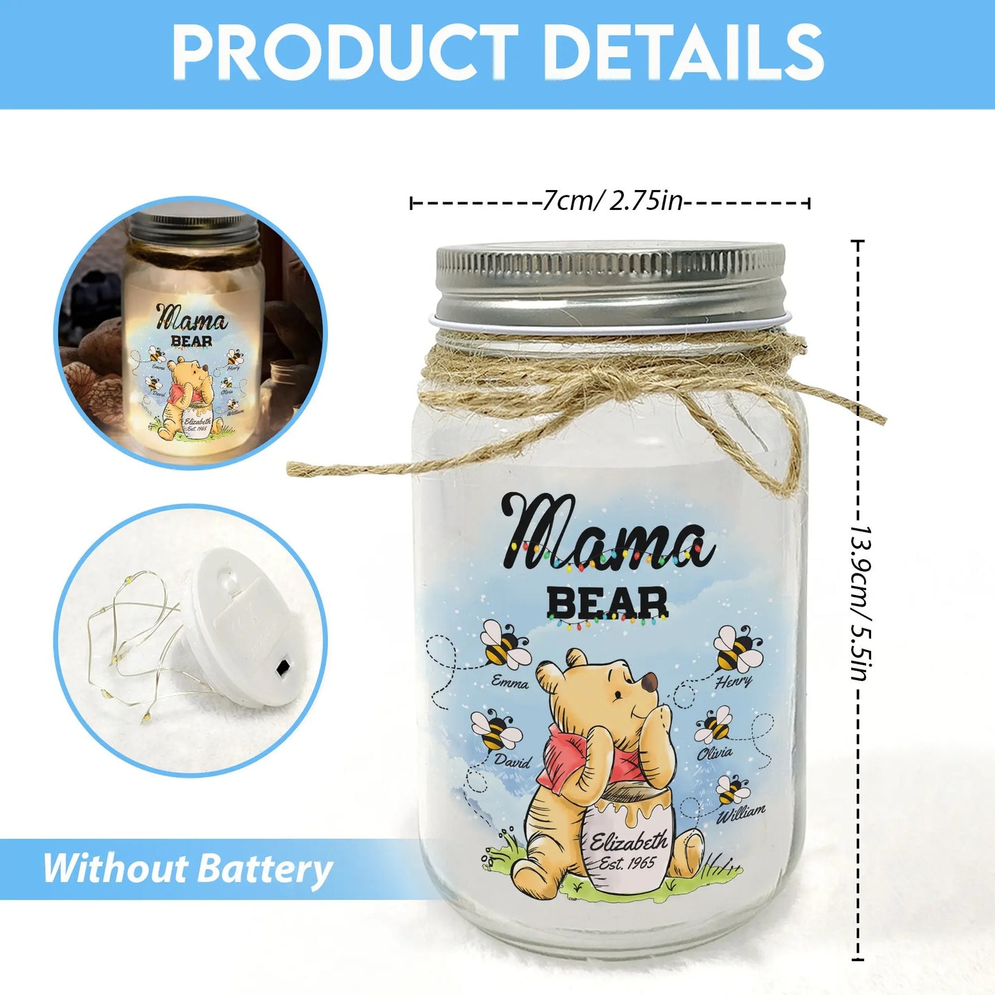 Mama Honey Bear Winnie The Pooh - Personalized Gift For Mom Mason Jar Light