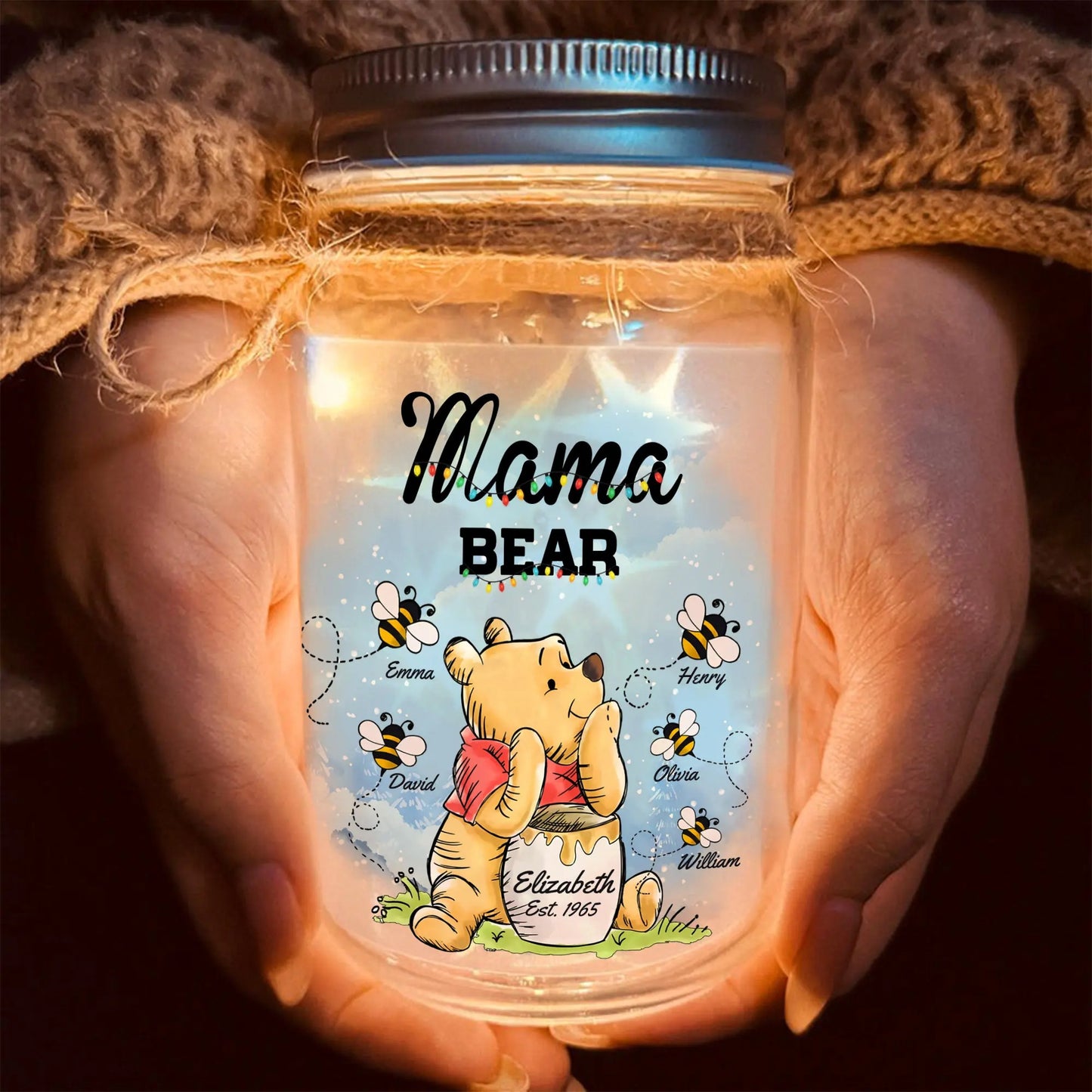 Mama Honey Bear Winnie The Pooh - Personalized Gift For Mom Mason Jar Light