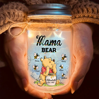 Mama Honey Bear Winnie The Pooh - Personalized Gift For Mom Mason Jar Light