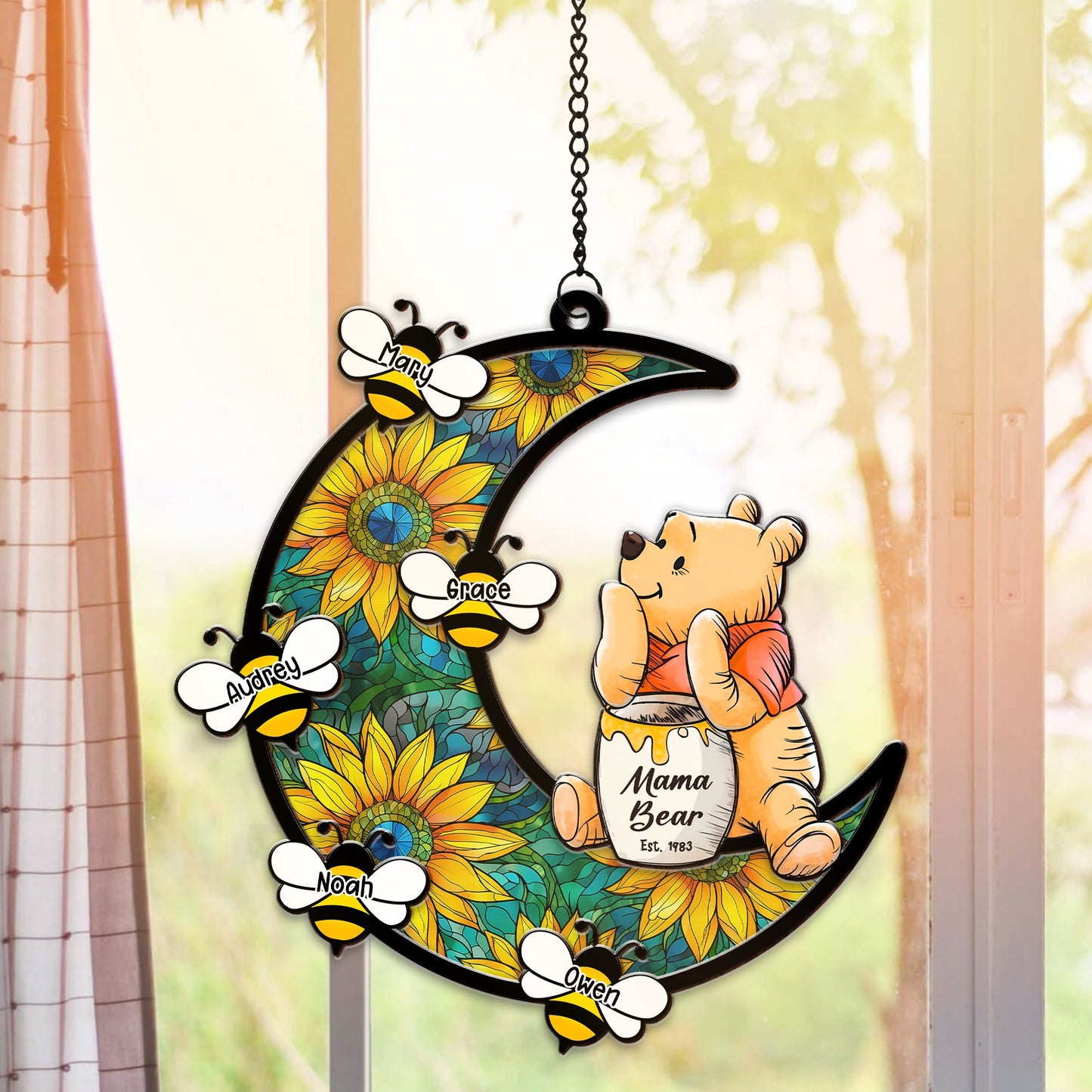 Personalized Mama Honey Bear, Winnie The Pooh Mother's Day Hanging Suncatcher Ornament