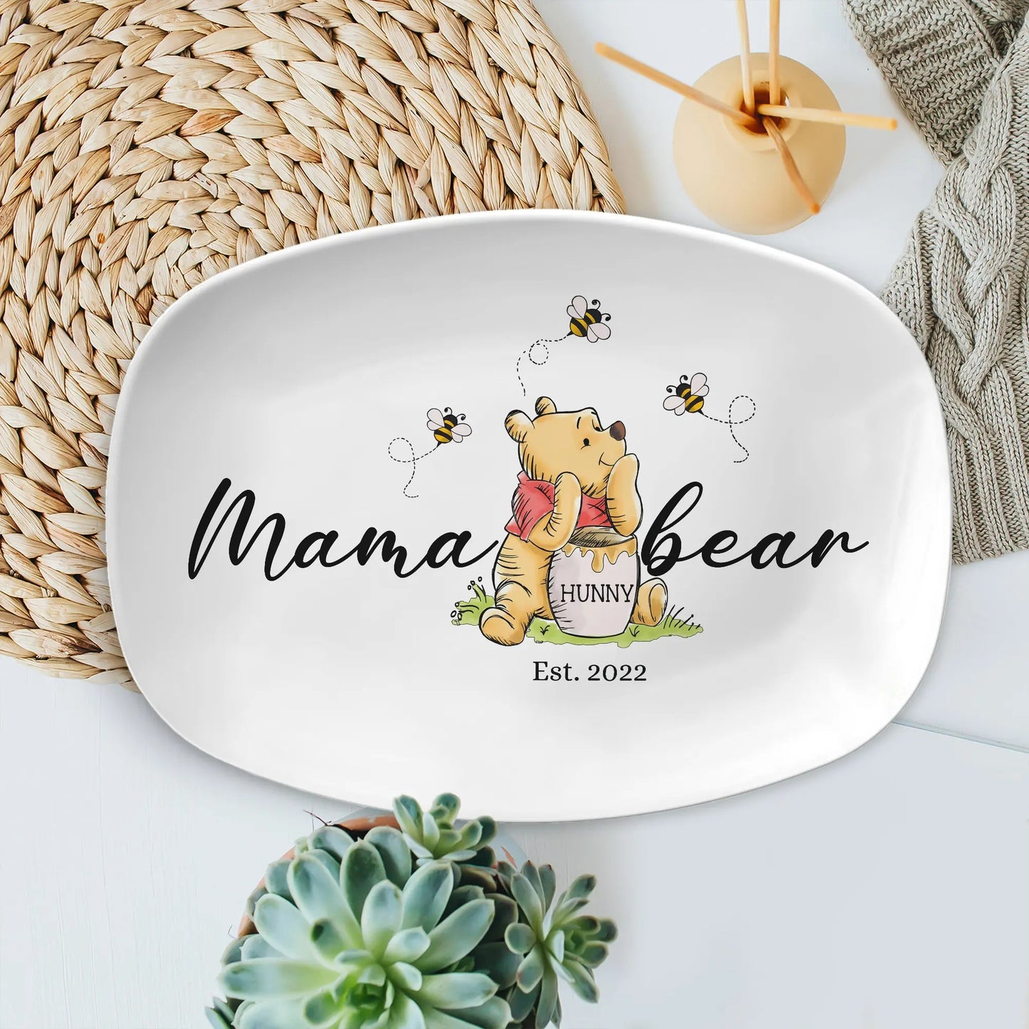 Mama Hunny Bear Winnie The Pooh - Personalized Mama Bear Platter