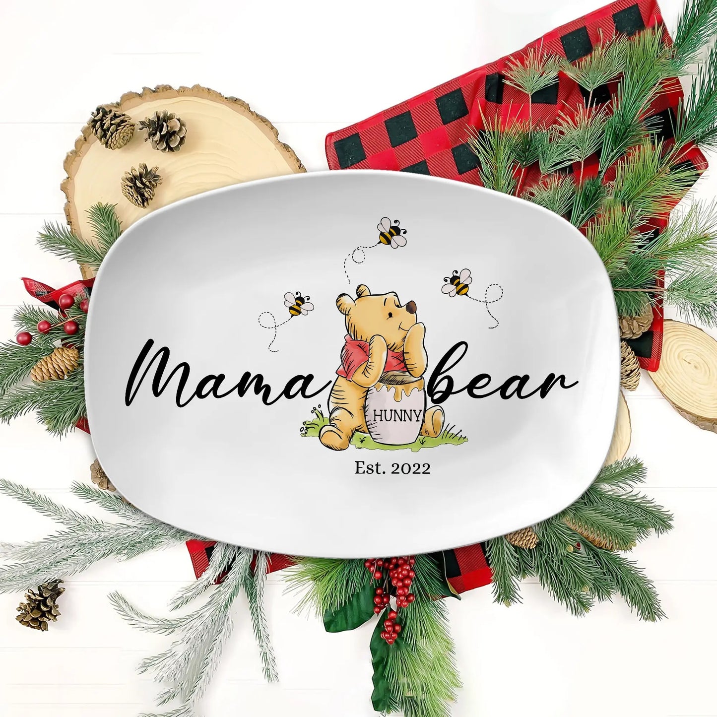 Mama Hunny Bear Winnie The Pooh - Personalized Mama Bear Platter