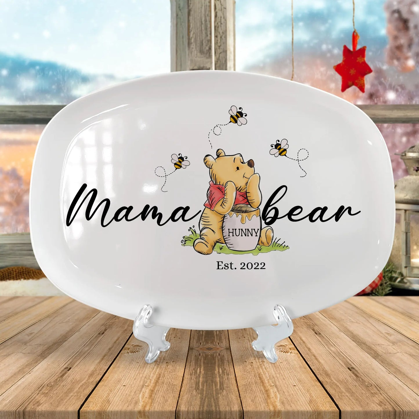 Mama Hunny Bear Winnie The Pooh - Personalized Mama Bear Platter