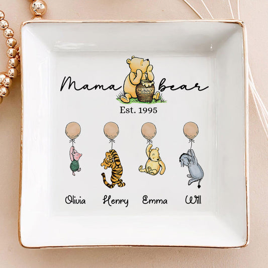 Mama Hunny Bear Winnie The Pooh With Balloons - Personalized Mama Bear Jewelry Dish