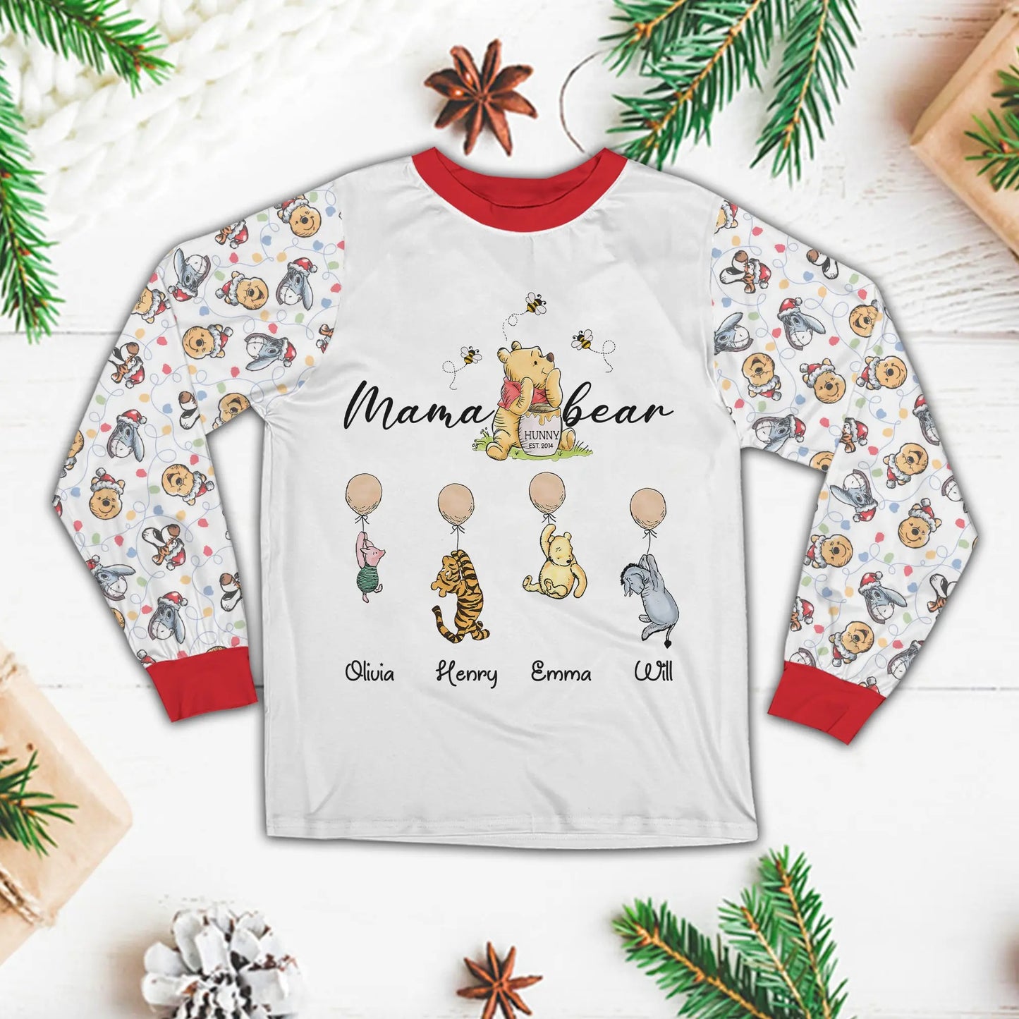 Mama Hunny Bear Winnie The Pooh With Balloons - Personalized Mama Bear Pajamas Set