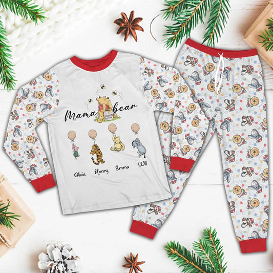 Mama Hunny Bear Winnie The Pooh With Balloons - Personalized Mama Bear Pajamas Set