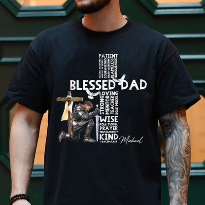 Man Warrior Of God Christian Blessed Dad Cross Father's Day - Personalized Mens Christian T-Shirt
