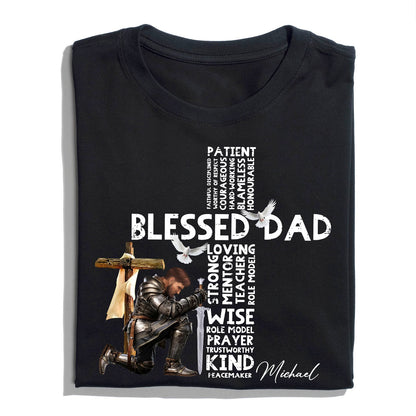 Man Warrior Of God Christian Blessed Dad Cross Father's Day - Personalized Mens Christian T-Shirt