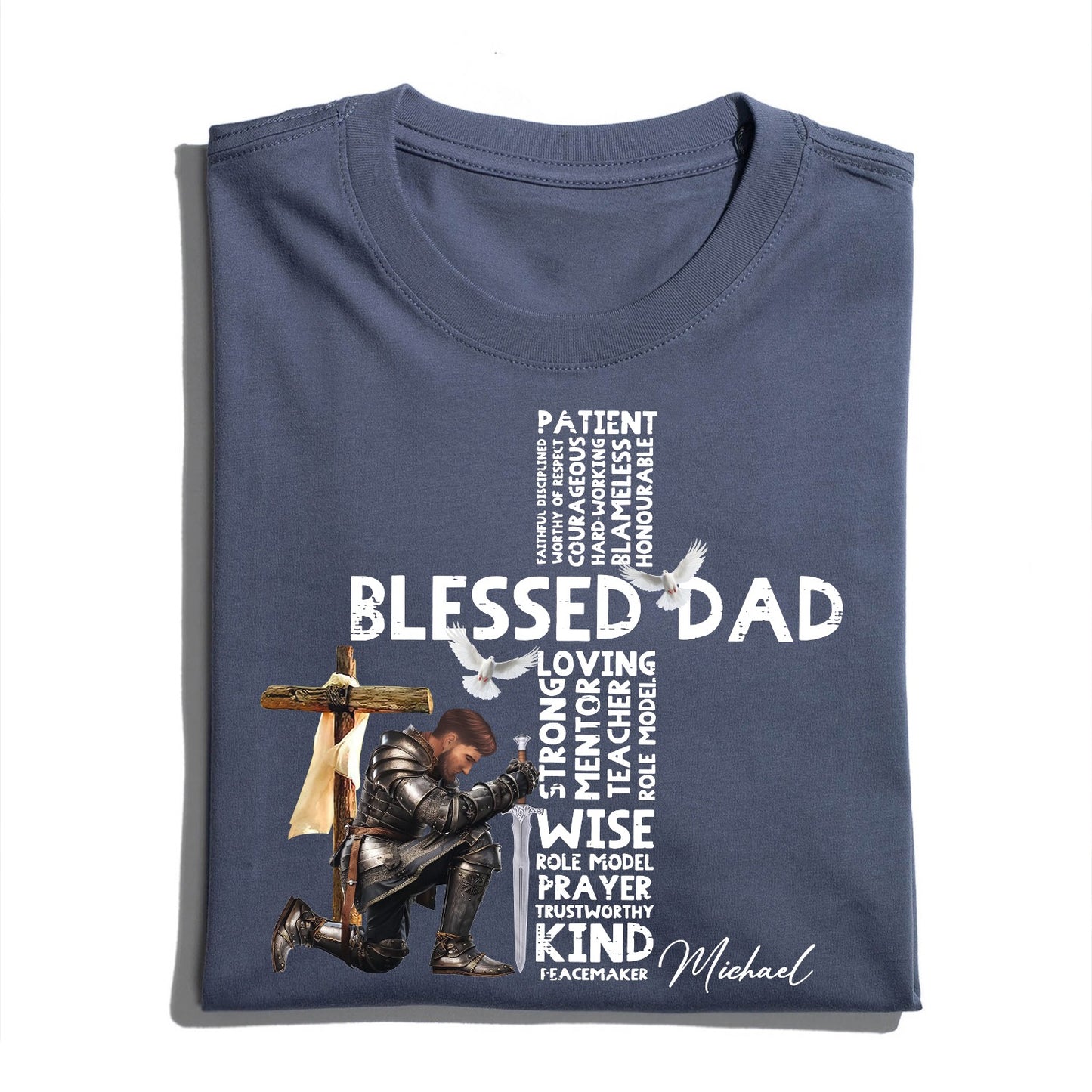 Man Warrior Of God Christian Blessed Dad Cross Father's Day - Personalized Mens Christian T-Shirt