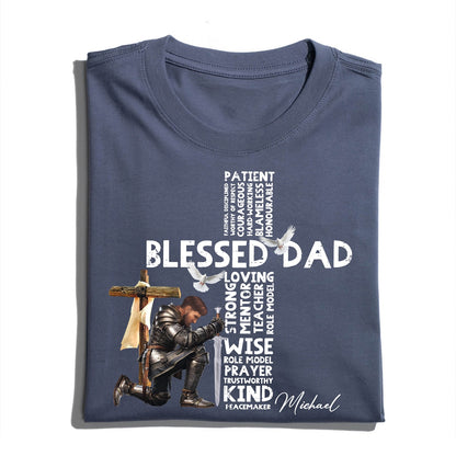 Man Warrior Of God Christian Blessed Dad Cross Father's Day - Personalized Mens Christian T-Shirt