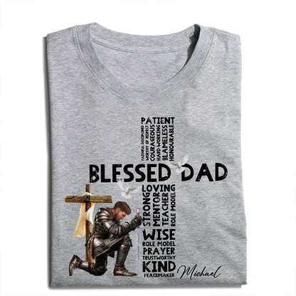 Man Warrior Of God Christian Blessed Dad Cross Father's Day - Personalized Mens Christian T-Shirt