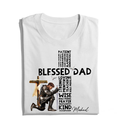 Man Warrior Of God Christian Blessed Dad Cross Father's Day - Personalized Mens Christian T-Shirt