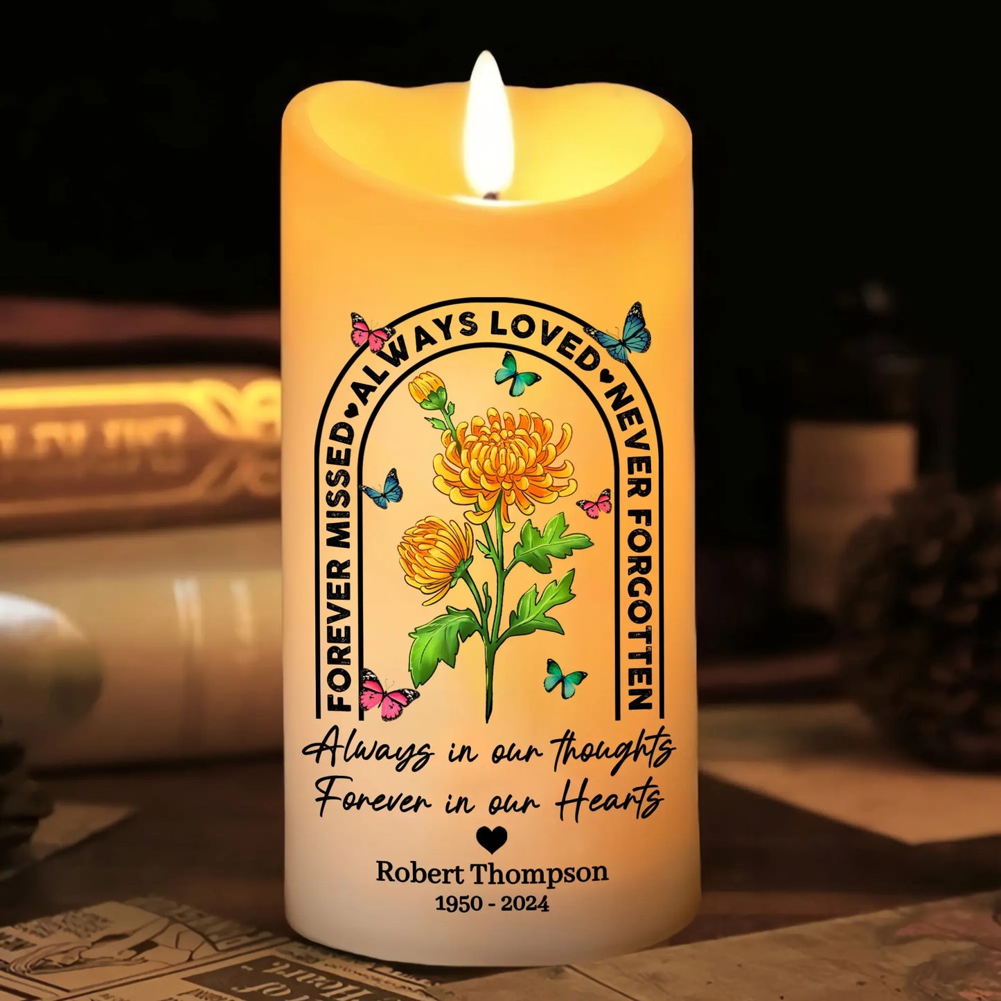 Memorial Birth Flower Always Loved Never Forgotten Forever Missed - Personalized Memorial Led Candle