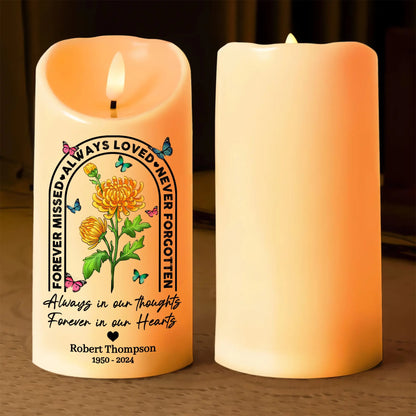 Memorial Birth Flower Always Loved Never Forgotten Forever Missed - Personalized Memorial Led Candle