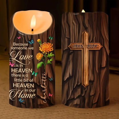 Memorial Birth Flower Because Someone We Love Is In Heaven - Personalized Memorial Led Candle