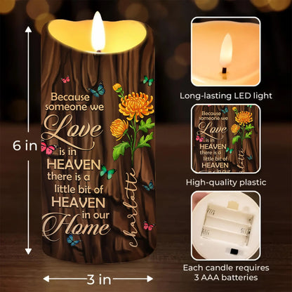 Memorial Birth Flower Because Someone We Love Is In Heaven - Personalized Memorial Led Candle