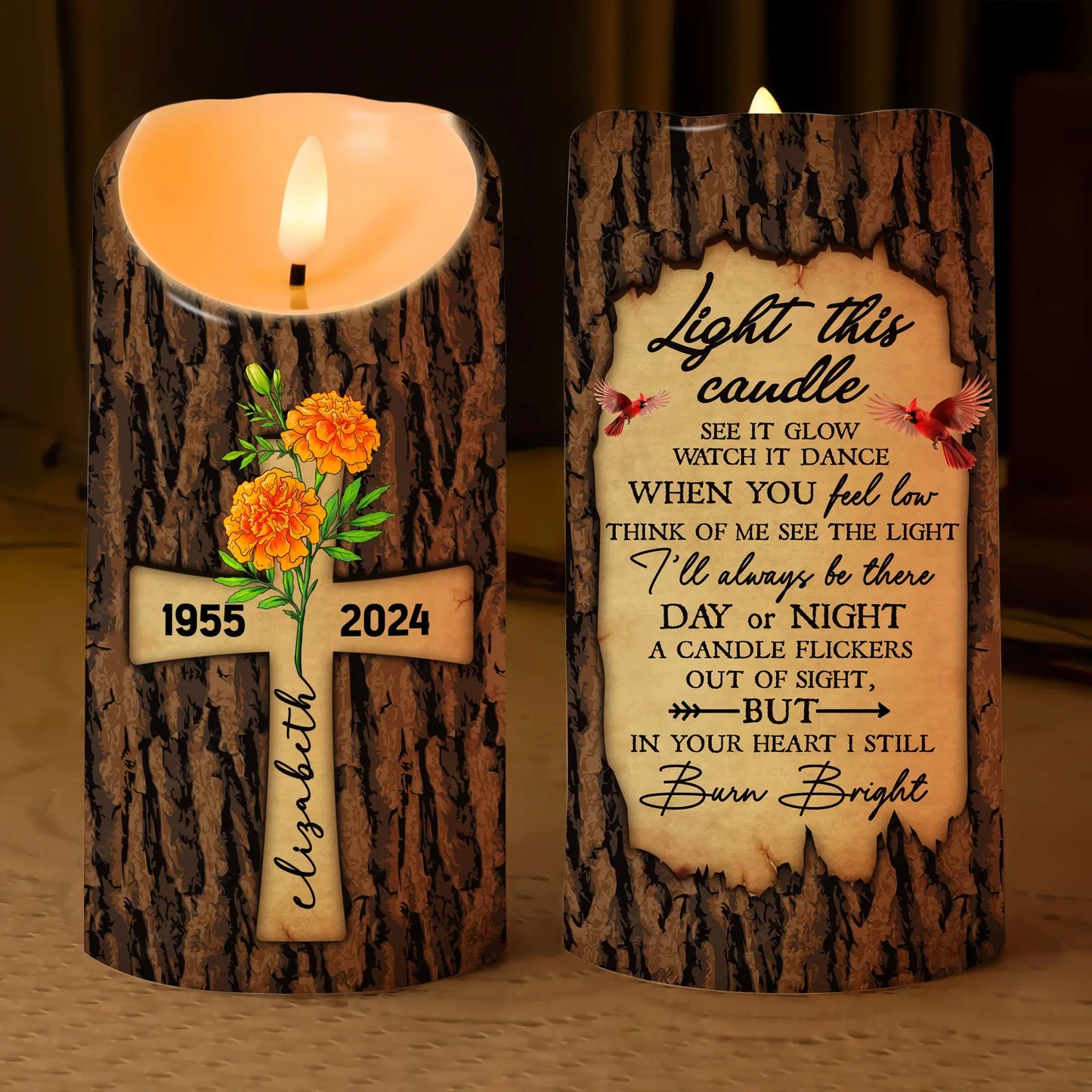 Memorial Birth Flower Light This Candle See It Glow - Personalized Memorial Led Candle