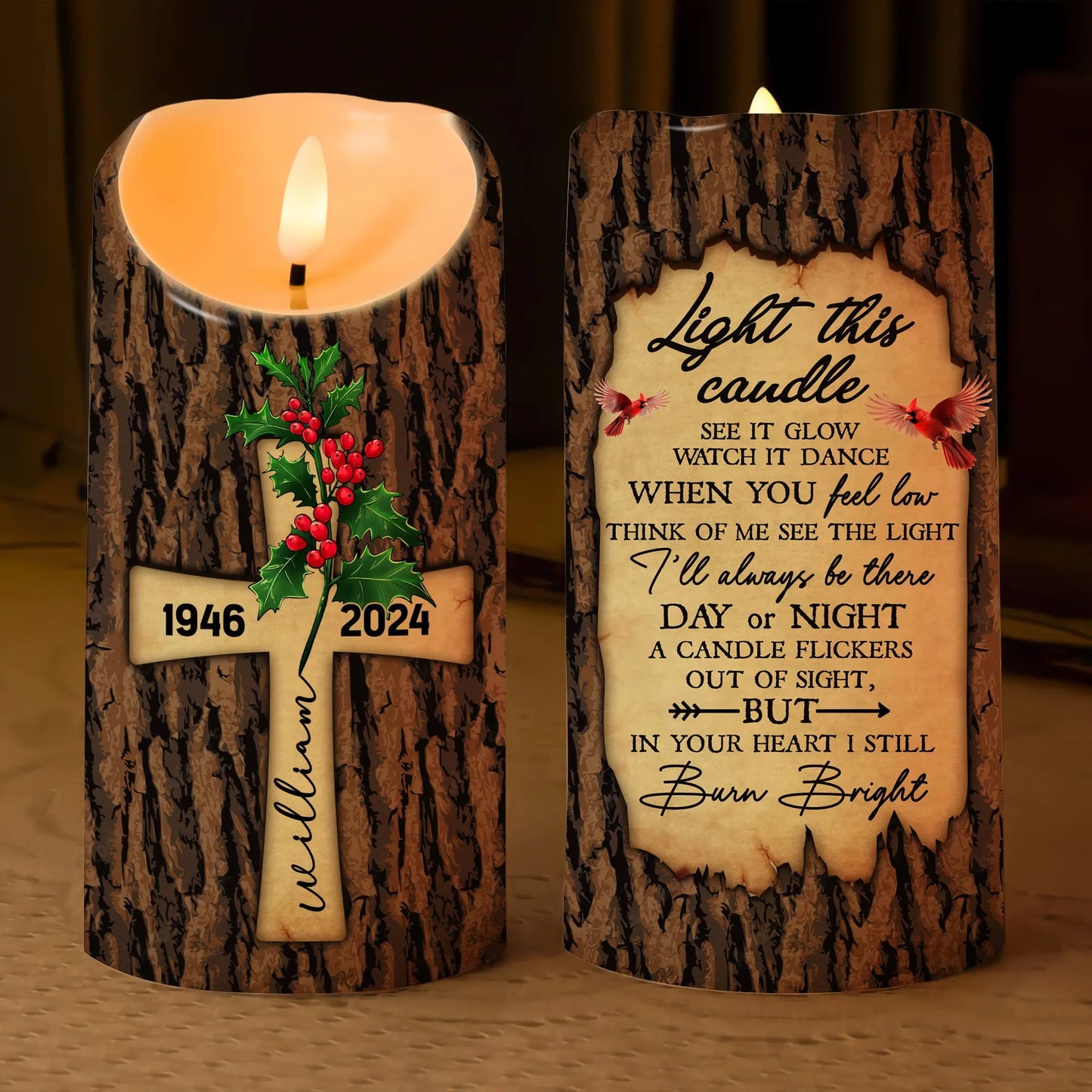 Memorial Birth Flower Light This Candle See It Glow - Personalized Memorial Led Candle