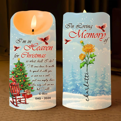 Memorial Birth Flower I'm In Heaven For Christmas - Personalized Memorial Led Candle