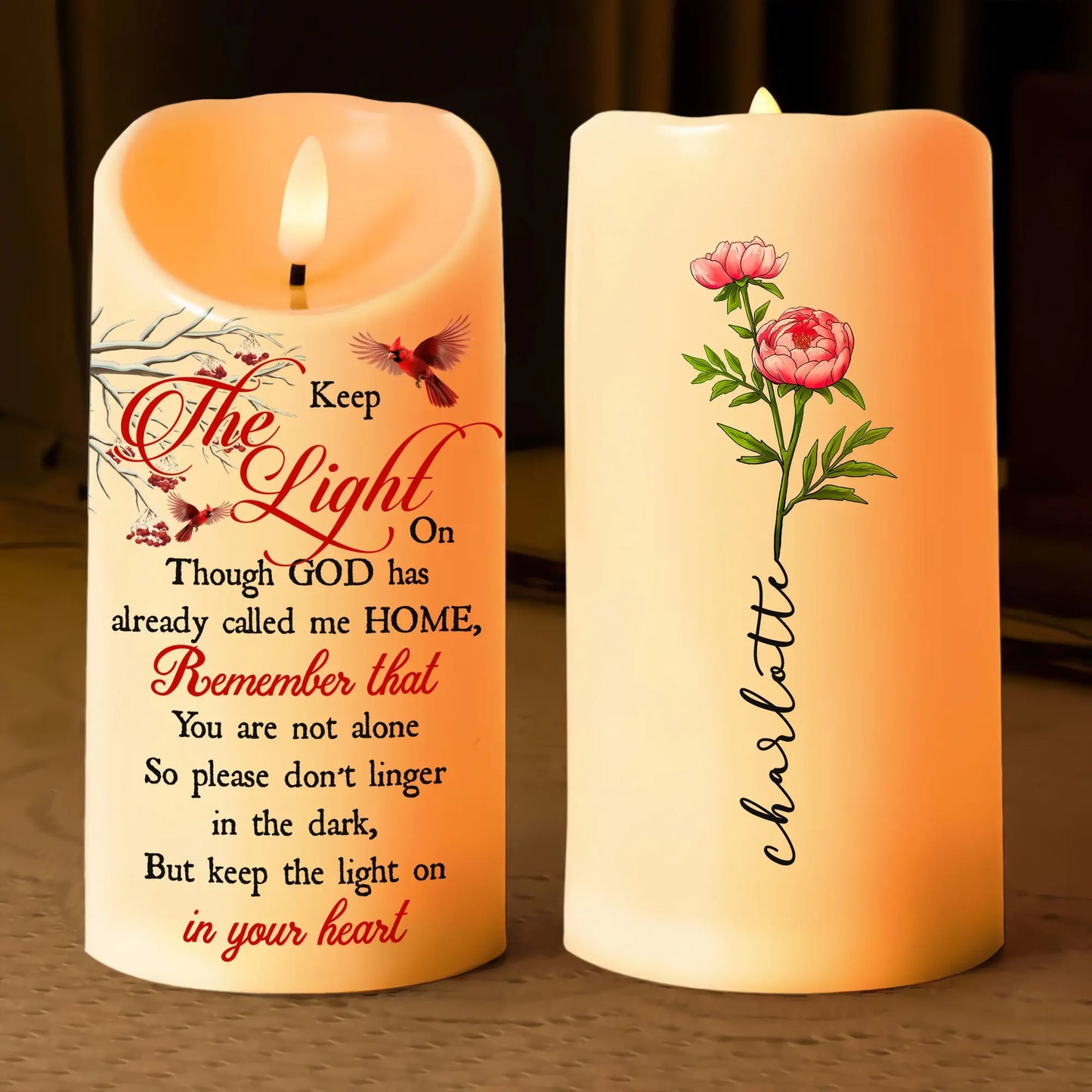 Memorial Birth Flower Keep The Light On - Personalized Memorial Led Candle