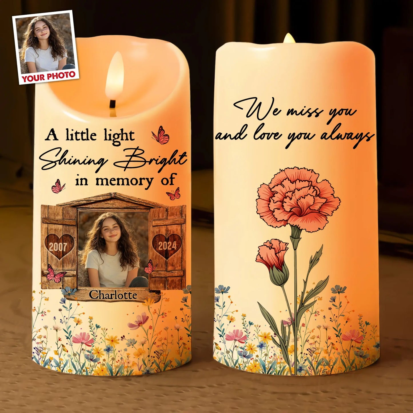 Memorial Photo Candle, A Little Light Shining Bright In Memory - Personalized Photo Led Candle