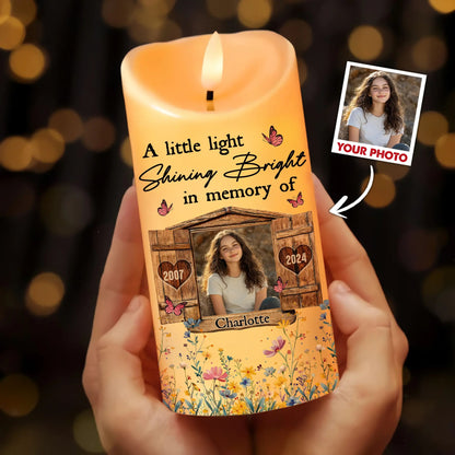 Memorial Photo Candle, A Little Light Shining Bright In Memory - Personalized Photo Led Candle