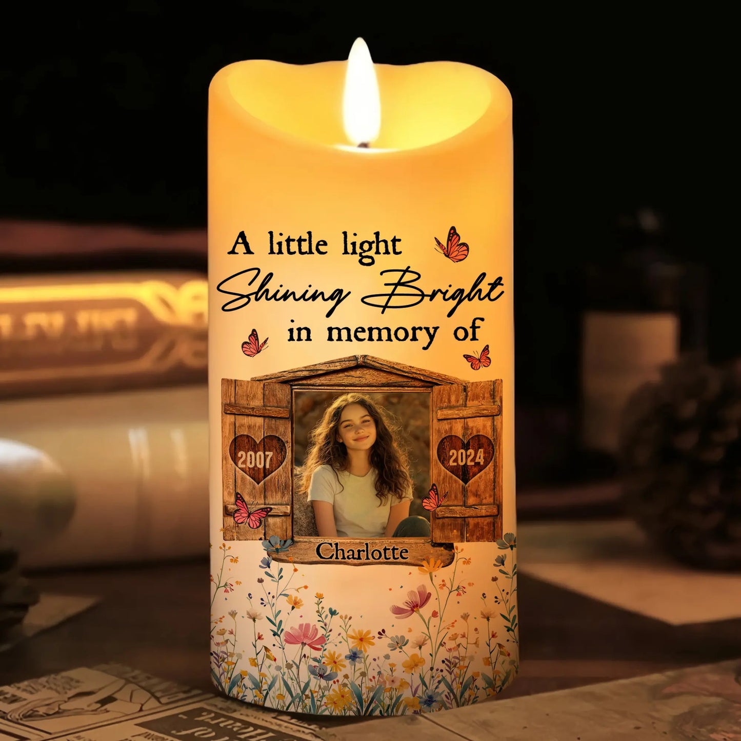 Memorial Photo Candle, A Little Light Shining Bright In Memory - Personalized Photo Led Candle