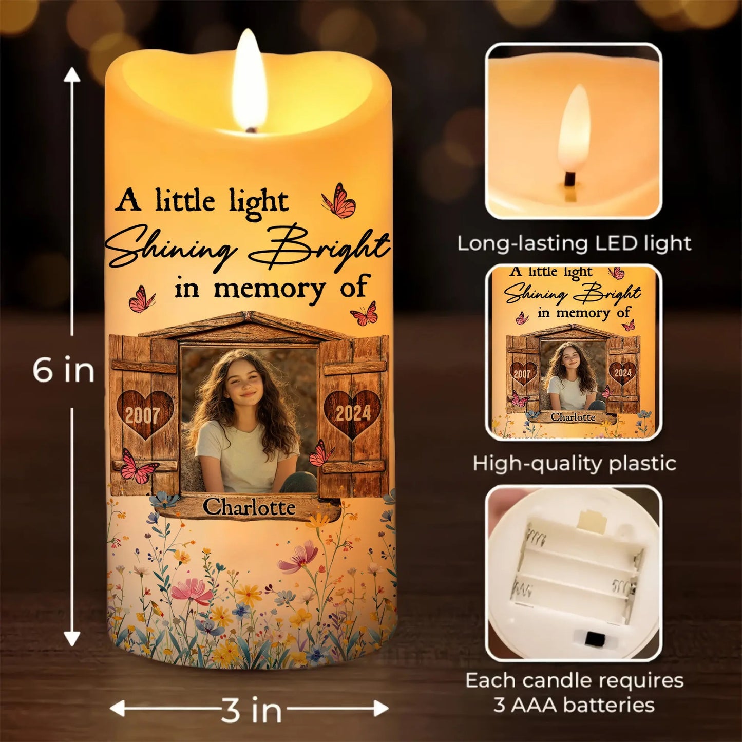 Memorial Photo Candle, A Little Light Shining Bright In Memory - Personalized Photo Led Candle