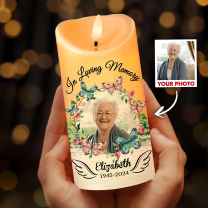 Memorial Photo Candle, In Loving Memory Christmas in Heaven - Personalized Photo LED Candle