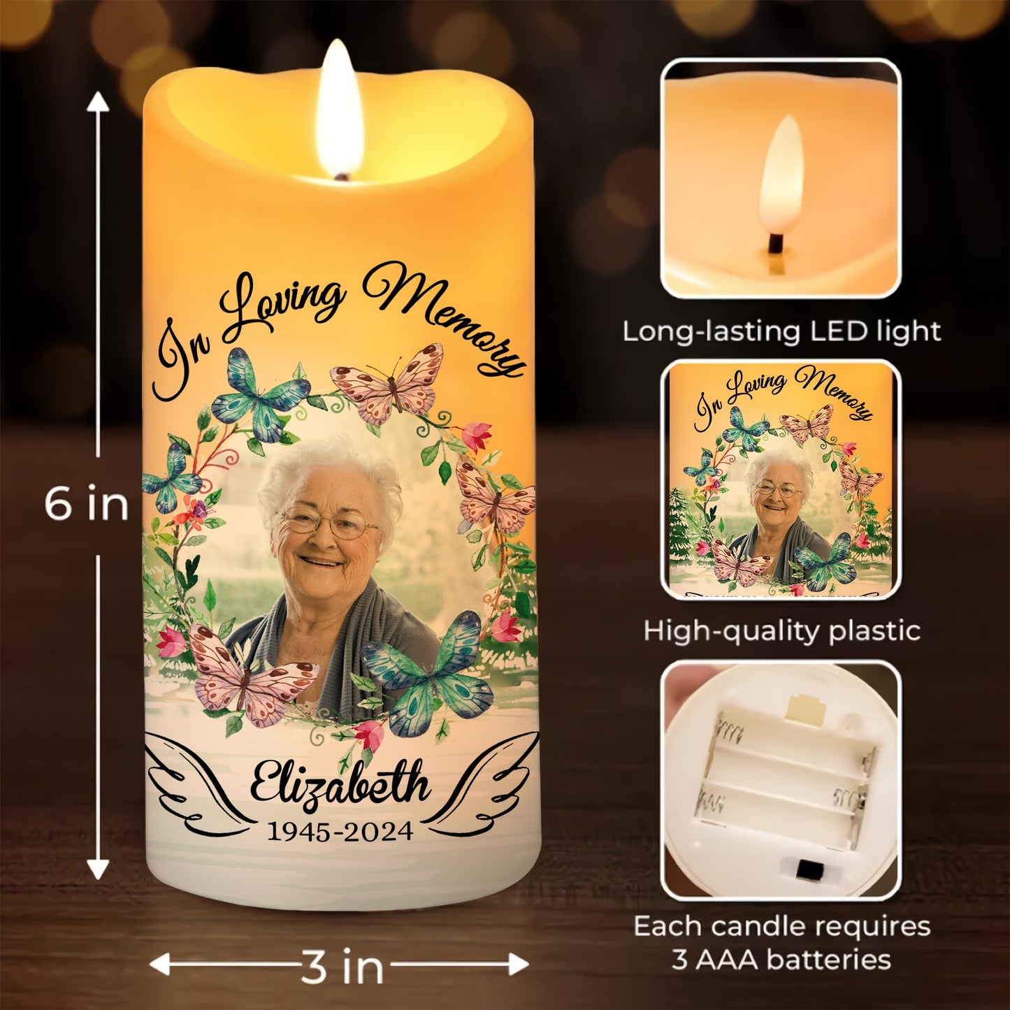 Memorial Photo Candle, In Loving Memory Christmas in Heaven - Personalized Photo LED Candle