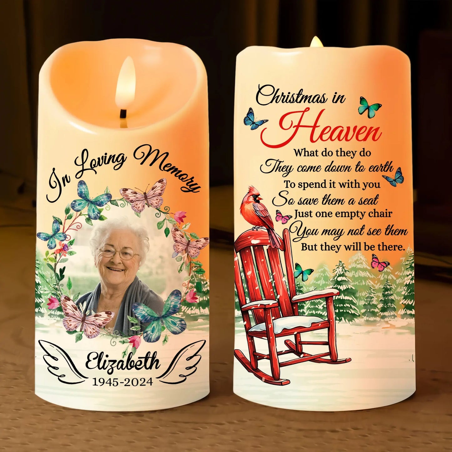 Memorial Photo Candle, In Loving Memory Christmas in Heaven - Personalized Photo LED Candle