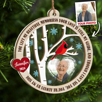 Memorial Photo Ornament, You Left Me Beautiful Memories Christmas - Personalized 2 Layered Mix Ornament