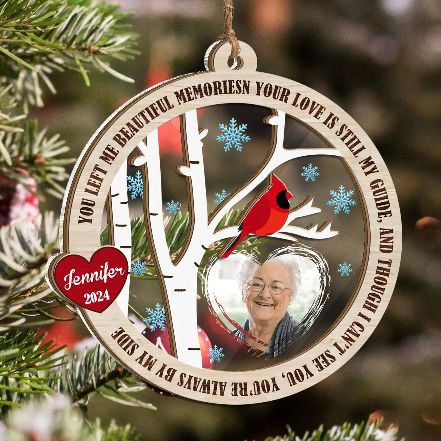 Memorial Photo Ornament, You Left Me Beautiful Memories Christmas - Personalized 2 Layered Mix Ornament