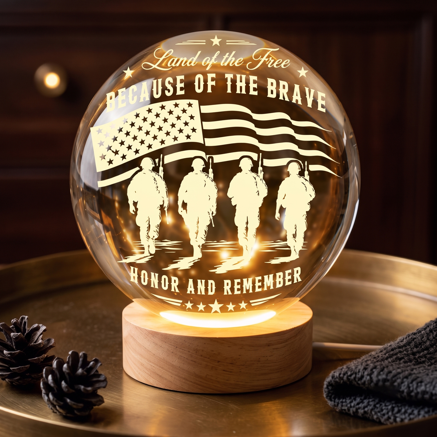 Military Memorial Land Of The Free Because Of The Brave Honor And Remember Crystal Ball Night Light