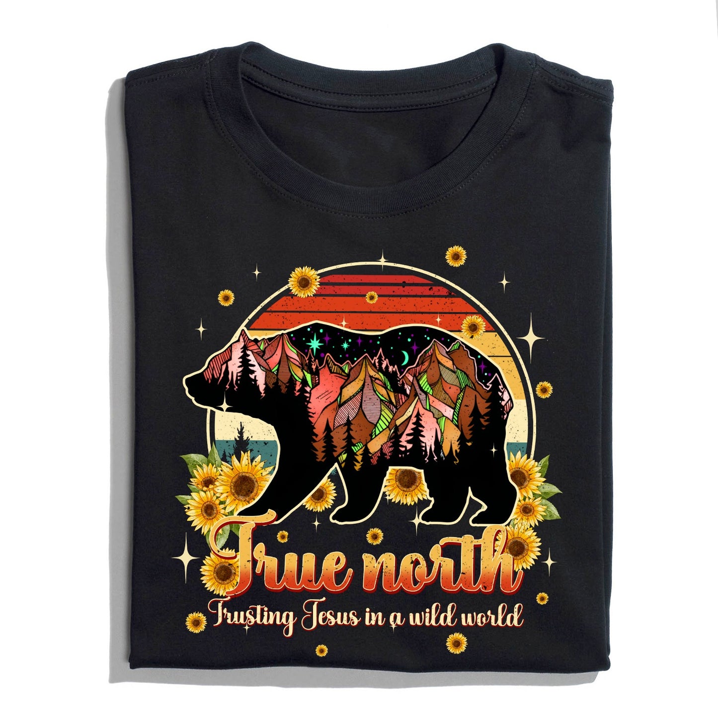 Mountain Bear True North Trusting Jesus In A Wild World Shirt - Inspirational Christian Bear T-Shirt